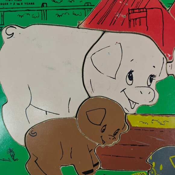Vintage Playskool Wooden Puzzle Mama Pig with Piglets Complete 60s 70s - Picture 3 of 5